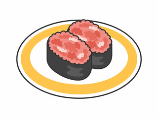 皿にのったネギトロ巻きの寿司のイラスト