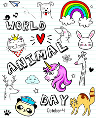World Animal Day on October 4. Vector illustration.