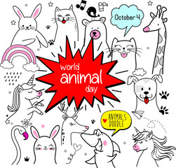 World Animal Day on October 4. Vector illustration.