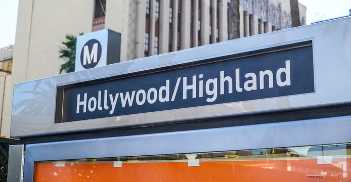 Sign Hollywood and Highland at Subway Entrance - LOS ANGELES / CALIFORNIA - APRIL 20, 2017