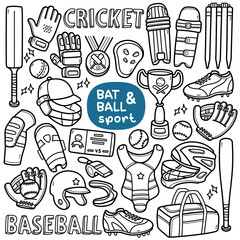 Bat and Ball Sport Doodle Illustration