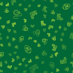 Set line Watch with a chain, British police helmet and Big Ben tower on seamless pattern. Vector