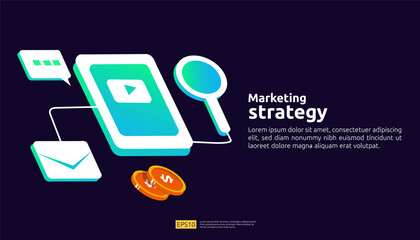 affiliate online social media marketing strategy concept. refer a friend advertising digital mobile content promotion strategy vector banner illustration.