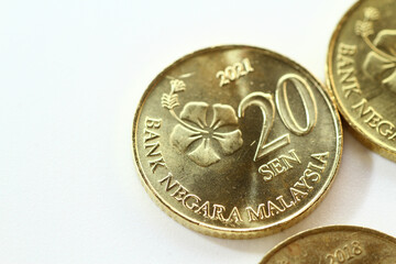 Macro shot of Twenty Cents of Malaysia coin Year 2021