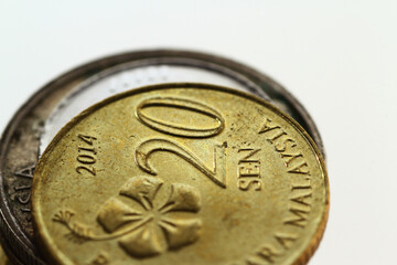 Macro shot of Twenty Cents of Malaysia coin Year 2014