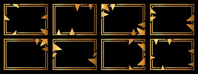 Fototapeta premium A set of eight gold frames. Frames of an unusual shape.
