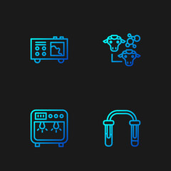 Set line Test tube and flask, Biosafety box, Spectrometer and Cloning. Gradient color icons. Vector