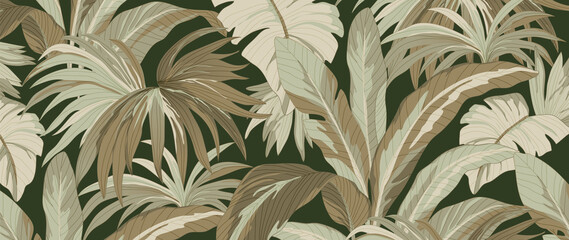 Golden leaves line art background vector. luxury gold abstract wallpaper with earth tone and tidewater green color. Design for prints, Home decoration, fabric and cover design. vector illustration.