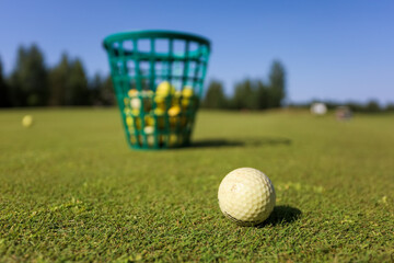 Basket of Golf Balls on the Course. 