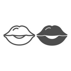 Female lips, kiss line and solid icon, human body concept, woman mouth vector sign on white background, outline style icon for mobile concept and web design. Vector graphics.