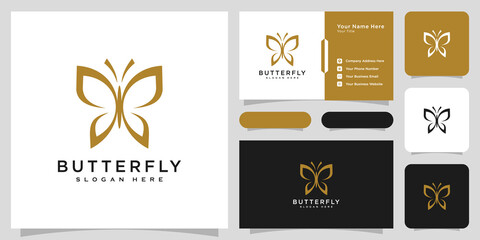 butterfly animal logo design vector and business card
