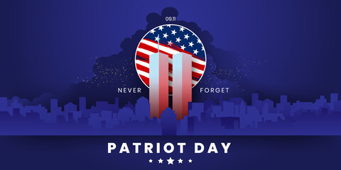 Patriot Day Background, September 11, United States flag, 911 memorial and Never Forget lettering, Vector conceptual illustration - obrazy, fototapety, plakaty