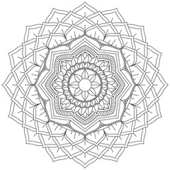 Fototapeta premium Leaf Flower Petal Coloring Mandala Art Simple Graphic Shape Vector Floral Oriental Outline Vintage Decorative Elements Pattern Illustration Islam Arabic Indian Turkish Mystic Religion Morals Lotus