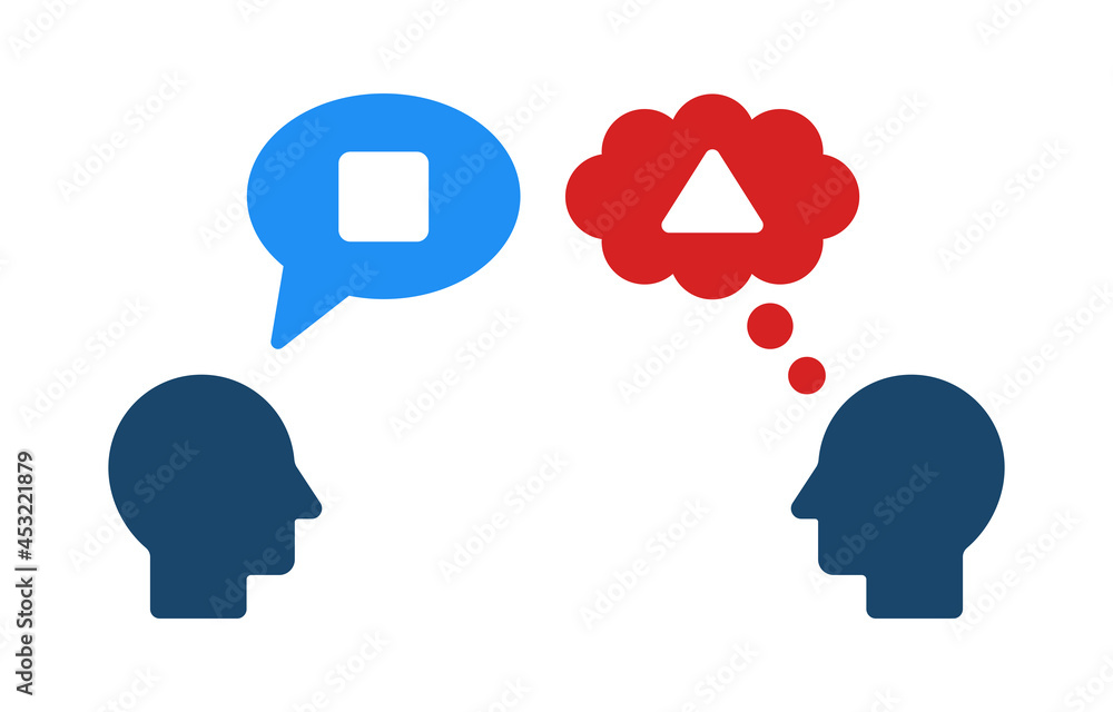 Poster misunderstanding icon vector illustration. miscommunication symbol