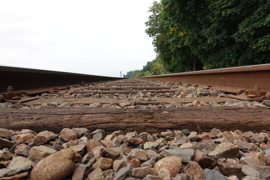 Close-up old stones on railroad tracks, railway, track, rail, Old Railroad Tracks.