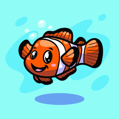 Cute clown fish nemo mascot illustration design - obrazy, fototapety, plakaty