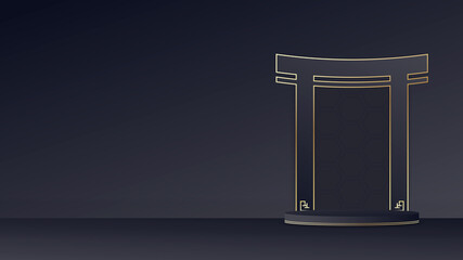 Minimal scene with golden arch in asian style.