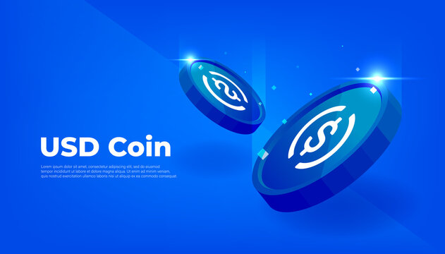 USD Coin Or USDC Coin Banner. USD Coin Digital Stablecoin With Crypto Currency Concept Banner Background.