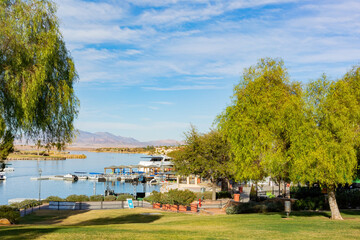 Sunny view of the lake landscape of Lake Las Vegas
