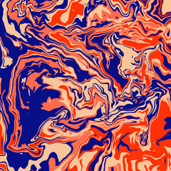 Liquid art texture. Abstract background with swirling paint effect. Painting with liquid acrylic that pours and splashes. Mixed paints for an interior poster. 
blue, orange and beige iridescent colors