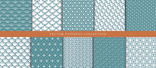 Japanese patterns vector. Geometric shape and ornamental vector patterns and swatches. Design for fabric , wallpaper, banners and cover background.