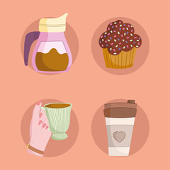 set of coffee and cupcake