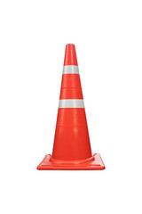 Reflective orange color traffic cone isolated on white background.
