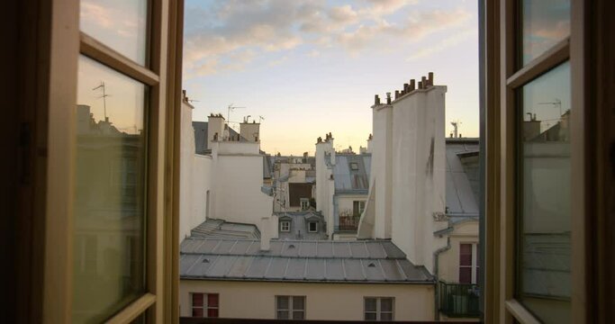 French Houses in the Capital of France Peering Through an Opening Window.