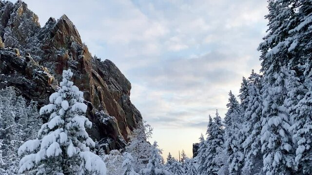 Fresh snow covers the rugged landscape near Boulder Colorado