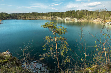 Korostyshevsky quarry flooded granite quarry on the outskirts of the city of Korostyshev, Zhytomyr region, an attraction. Landscape