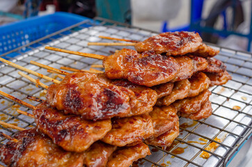 Barbecue Pork. Street Food being sold in Bangkok Thailand