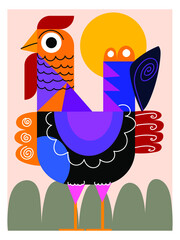 Geometric bird chicken farm animal icon,shapes,line, vector illustration.