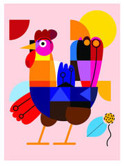 Geometric bird chicken farm animal icon,shapes,line, vector illustration.
