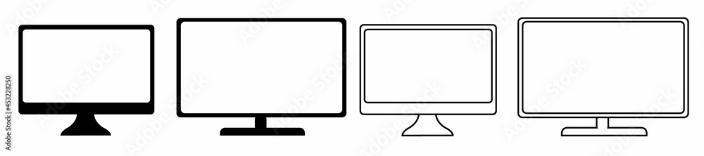 Poster computer monitor mock up with perspective side view isolated on white background. vector illustratio