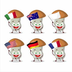 Aspen cartoon character bring the flags of various countries
