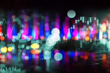 Fototapeta na wymiar colorful city light and and graph of stock market business abstract background