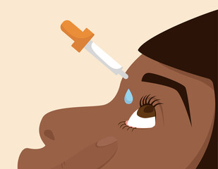 Person applying eyedrops with pipette. Medical treatment, eyewash, irritaion. Can be used for topics like allergy, glaucoma, dryness or inflammation
