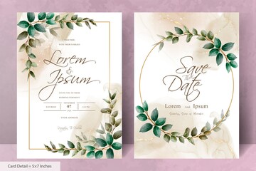 Set of Elegant Floral Frame Wedding invitation Template with Greenery hand drawn floral