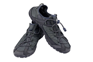 Gray male mesh sneakers isolated on white background