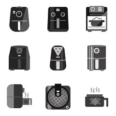Icon set of healthy cooking technology fryer, Air fryer icon with many design shape when fry within air fryer will fry without oil then make life better.