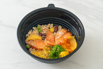 grilled salmon with brown rice donburi