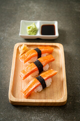 Crab Stick Sushi on wood plate
