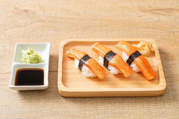 Crab Stick Sushi on wood plate