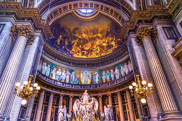 Fototapeta na wymiar Altar Dome Mary Angels Statues La Madeleine Church Paris France
