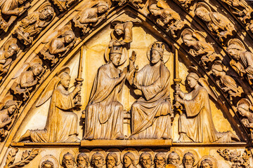 Angels Crowning Virgin Mary Door Notre Dame Cathedral Paris France