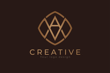  initial AV monogram logo. letter AV with Gold line style design template, usable for branding and business logos, Flat Logo Design Template, vector illustration