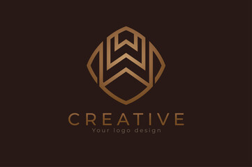 Triples W monogram logo. initial WWW with Gold line style design template, usable for branding and business logos, Flat Logo Design Template, vector illustration
