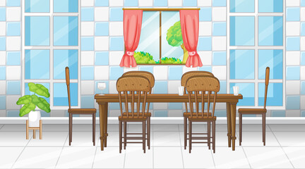 Dining room interior design with furniture