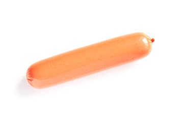 A delicious kind of sausage to attract shoppers to a restaurant, grocery store, or a creative barbecue idea. Meat sausage one, sausage isolated on white background. Full depth of field.