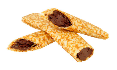 Group of chocolate filled rolled dessert crepes